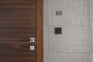 Digital apartment display showing temperature controls