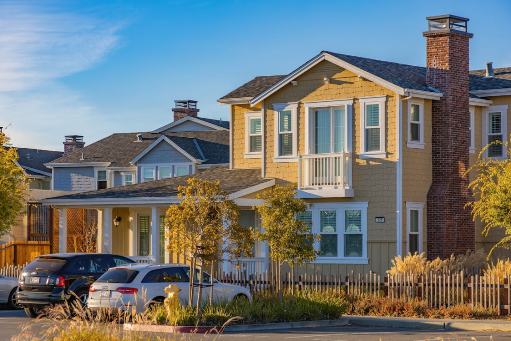 An image of houses along a street